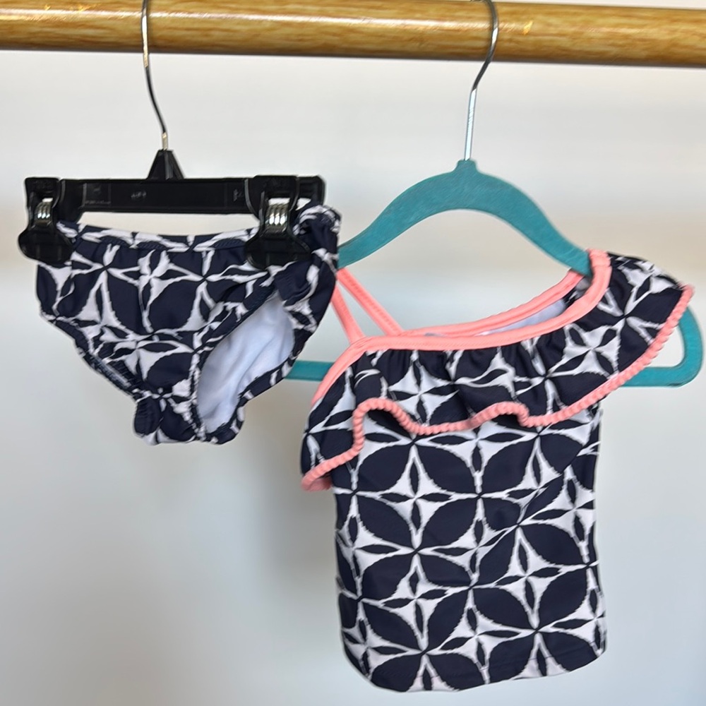 Carter's Geometric Flower Swimsuit with Coral Trim